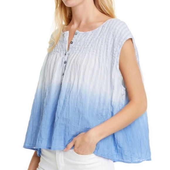 Free People Tops - Free People Little Bit of Something Ombre Button Blouse Blue -M